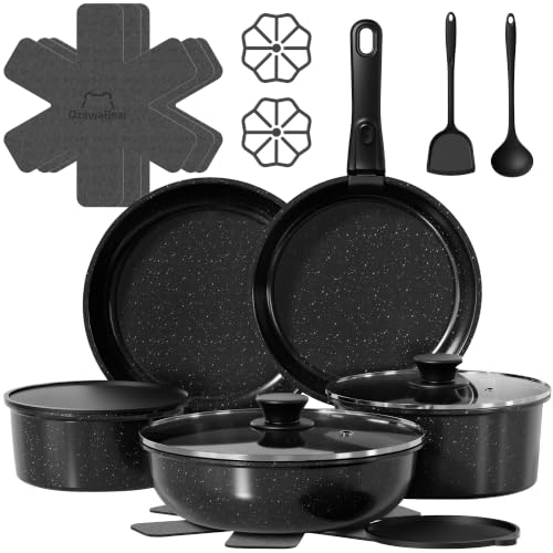 OzawaBear 18 Pcs Pots and Pans Set Non Stick, Detachable Handle Cookware