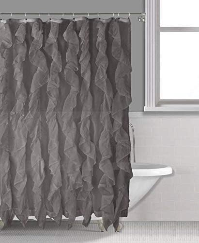 Sapphire Home Cascade Shower Curtain, Fabric Ruffle Shower Curtain, 70" x 72" Inches, Sheer Voile Vertical Ruffled Bathroom Shower, (Cascade, 70"x72", Gray)