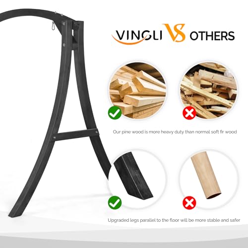 Image of VINGLI 6.7FT Wooden Porch Swing Frame, 1000-lb A-Frame Stand, Black