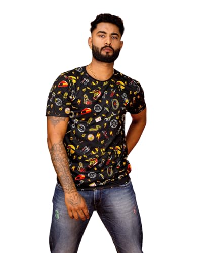 Image of WANDERLOOMS Men Tshirt Front & Back Graphic Printed Full Print Tshirt for Men Round Neck Half Sleeve T-Shirt