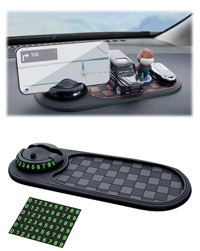 Yotlein Tapis Antidérapant Voiture, Tapis Antidérapant Multifonction pour Voiture, Support De TéLéPhone Portable pour Voiture, Tapis Silicone with Temporary Parking Numbe Pad for Phones Sunglasses