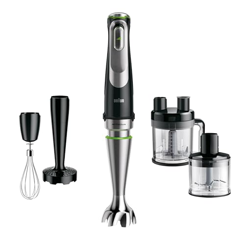 Braun Minipimer 9 - Batidora de Mano con Tecnología Anti Splash, Selección Precisa de Velocidad, Active PowerDrive, Procesador de Alimentos 1,2L, Picadora, Vaso 600 mL, 1200 W, Negro (MQ9187XLI)