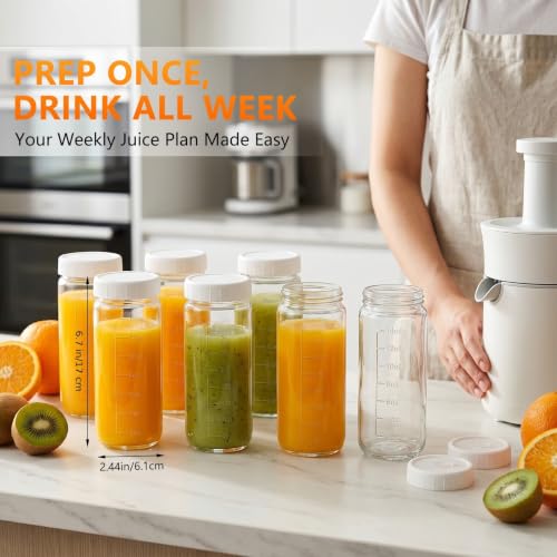 Image of Ruckae Glass Juice Bottles,Juicing Bottles,Smoothie Bottles,Juice Containers,Glass Bottles with Lids-Leakproof Airtight 16 oz 12 Pack for Meal Prep-with Straws for Juice,Iced Coffee,Kombucha