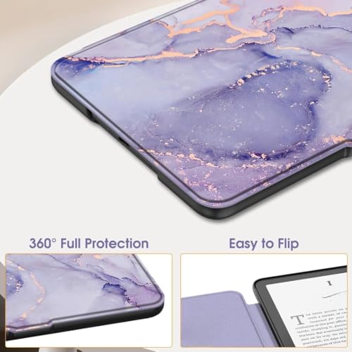 Image of ProElite Cover Case for Kindle Paperwhite 12th Gen 7 inch Case, Slim Smart Flip case Cover for Amazon Kindle Paperwhite 12th Generation 7 inch 2024, Marble Purple