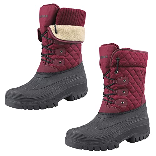 Knixmax Outdoor Winterstiefel Damen Warm Gefütterte Schneestiefel Winterschuhe mit wasserdichtem Obermaterial und rutschfesten Sohlen Geeignet für die Schneesaison im Winter Wein EU37