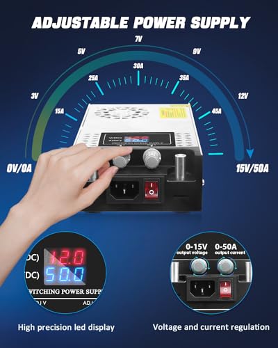 SHNITPWR AC to DC Converter 600W Adjustable Variable Power Supply Universal 110V to 12V Converter 0-15V 0-50A Regulated 5V 6V 9V 12V 14V 15V SMPS Transformer with LCD Display for Led Strip 3D Printer2