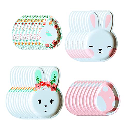 Cheeseandu 32Pcs Easter Bunny Eggs Party Plates Happy Easter Party Supplies Bunny Shaped Paper Plates Tableware Set Disposable Party Paper Plates For Kids Family Easter Party Decorations（Pink, Green) #TOP23