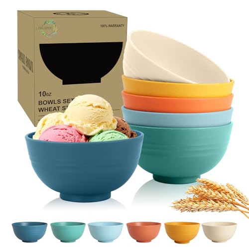 Image of Wheat Straw Bowls, Unbreakable Small Bowls Set of 6, 10 OZ Mini Dessert Bowls for Ice Cream, Snack, Yogurt and Fruits, Microwave & Dishwasher Safe Small Bowl, Multi
