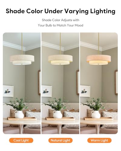 Image of VONLUCE 18 inch Modern Drum Chandelier, 4-Light 2-Tier Linen Pendant Light