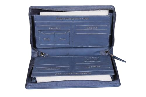 Image of Sukeshcraft Multiple Cheque Book Holder | Original PU Holds Upto 8 Cheque Books, 1 Pin-Sim Slot,14 Credit /Debit Card Slots (PU, Sensa Dark Blue)