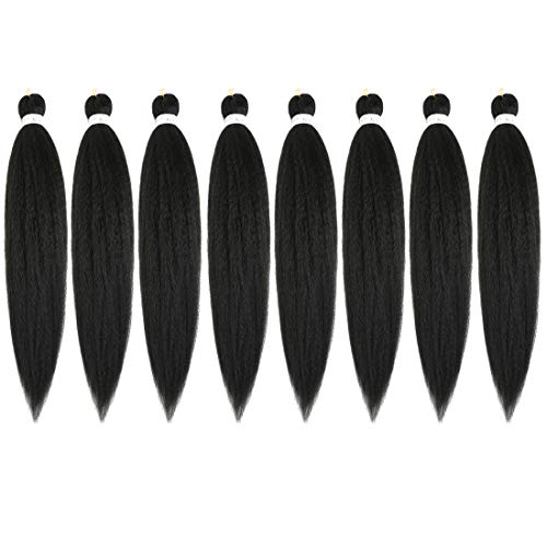 28Inch 8Packs 3X Pre-stretched Braiding Hair Long Jumbo Braids Hair Kanekalon Synthetic Braiding Hair Easy Braids Hot Water Setting Yaki Texture Braiding Hair Extension (1B)