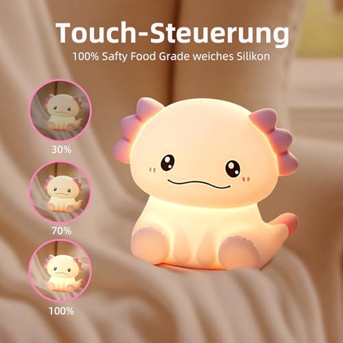 JVURICE Axolotl Nachtlicht Kinder Silikon Lampe Dimmbar Tier Touch Aufladbare Kinderlicht Schlafzimmer Led Night Light Dekor Kinder… – Ansicht 5