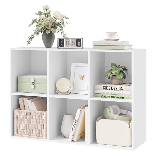 WOLTU Bibliothèque à 6 Compartiments, Étagère de Rangement, Meuble Présentoir pour Salon Bureau, en Panneaux de Particules Blanc, 59.6X29X89cm, SK002ws3