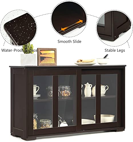 Fantask Kitchen Storage Cabinet Sideboard, Stackable Cabinet W/Height-Adjustable Shelf & 2 Transparent Sliding Doors, Sideboard For Kitchen Dining Living Room Hallway Office (Coffee) #TOP3