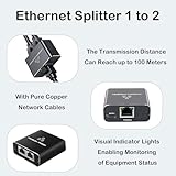 Ethernet Splitter 1 to 2, 1000Mbps RJ45 Network Switches with Type C Power Cable, 2 Port Gigabit Lan Internet Splitter for Digital TV Computer Router ADSL Laptop Gaming PC Working Simultaneously - Image 4