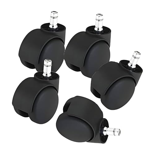 Image of Trade Genie 2-Inch Pin-Type Office Chair Casters - Set of 5 Replacement Wheels - Smooth Rolling, Floor-Safe Design - Fits Standard Computer & Gaming Chairs - Protects Hardwood Floors & Carpets - Black