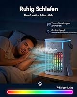 Mobile Klimaanlage, 4-in-1 Mini Klimagerät mit 1000ml Wassertank, 3-in-1 Nebel & 3 Windstufen, Touch & Fernbedienung, 2/4/8h Timer, 7 Farben Nachtlicht, Typ-C, Ideal für Zuhause, Büro, Camping, Auto – Ansicht 5