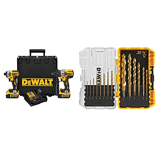 DEWALT DCK299P2 20V MAX XR 5.0Ah Premium Cordless Hammerdrill & Impact Driver Combo Kit with DW1354 14-Piece Titanium Drill Bit Set