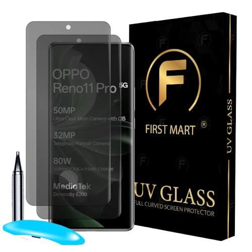 Image of FIRST MART Anti-Spy UV Tempered Glass for Oppo Reno 11 Pro & Reno 11 | 9H Curved Display Screen Guard, Fingerprint Compatible | Pack of 2