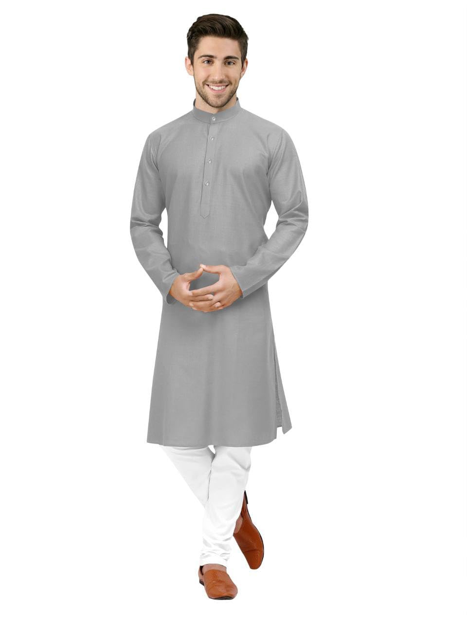 drworld Men's 100% Cotton Solid Long-Length Casual Kurta | Regular Fit Ethnic Kurta for Men | Soft & Breathable Fabric | Festive, Office & Casual Wear Kurta (Mens Plain Kurta)-picture-35