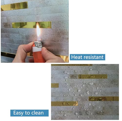 Azulejos de mosaico autoadhesivos con elegante acabado de mármol plateado y espejo dorado 4