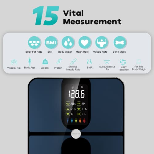 Scale For Body Weight, Chwares Rechargeable Weight Scale With Large Lcd Display, Smart Digital Bathroom Scale With Body Fat 15 Metrics Body Composition Analyzer For Bmi Heart Rate 400Lbs, Black #TOP2