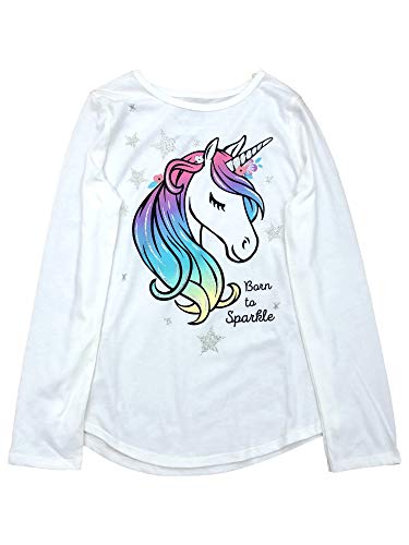 Jumping Beans Girls Long White Born to Sparkle Unicorn T-Shirt Tee Shirt