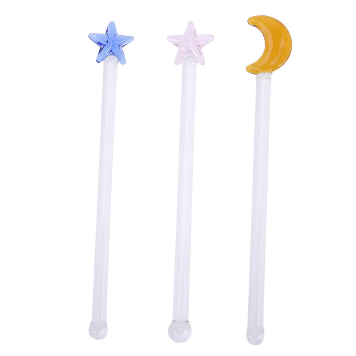 Ciieeo 3pcs Decorative Mixing Rods for Cocktails Beverages Long Handle Swizzle Sticks with Star and Moon Designs for Parties and Entertaining