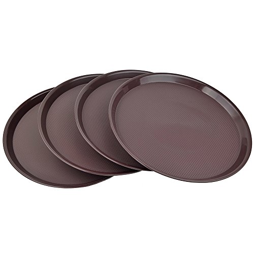 Ggbin Plastic Restaurant Trays, Brown Round Tray, Set of 4