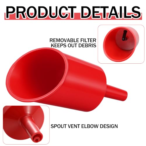 Image of 2 Pcs Liquid Fuels Filter Funnels Red Vented Funnels for Releases Air & Expedites Filling to Help Pour Fuels Without Spills or Waste for Stoves Lanterns Heaters Tools