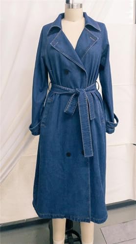 Dvbfufv Women Denim Trench Coat Fall Fashion Single-Breasted Outerwear Classic Belted Lapel Slim Denim Overcoat2