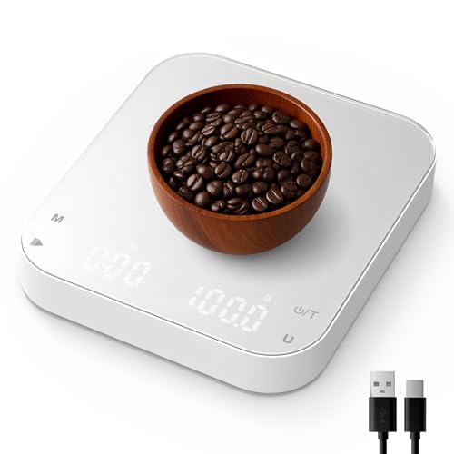 Catálogo para Comprar On-line pantalla digital más recomendados. 48 Diyife Recargable Báscula de Café con Temporizador, 3kg/0.1g Báscula Digital De Cocina con Pantalla Lcd Precisa, 6 Unidades, para Espresso, Verter Café, Blanco