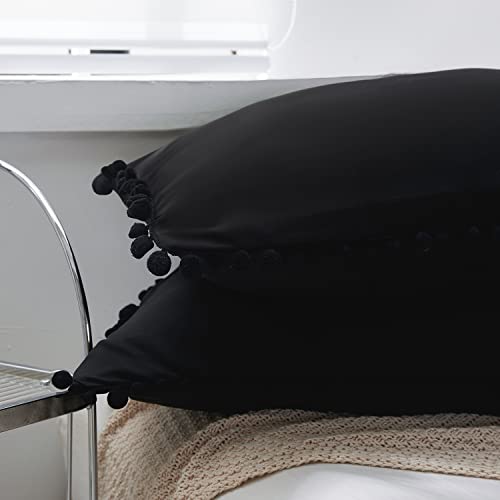 8Hmoon Soft Pillow Shams Set Of 2 Boho Tassel Ball Trimmed Microfiber Pillowcases Cute Breathable Queen Bed Pillowshams Envelope Design, 20X30 Inch #TOP1