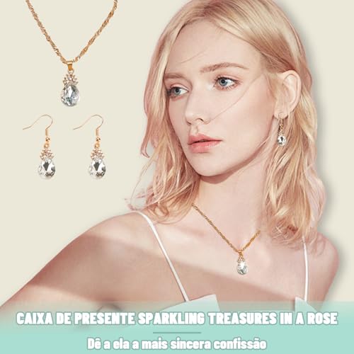 Caixa Rotativa Rosa Eterna, Presente para Namorada, com Colar e Brincos para Caixa de Presente de Jo