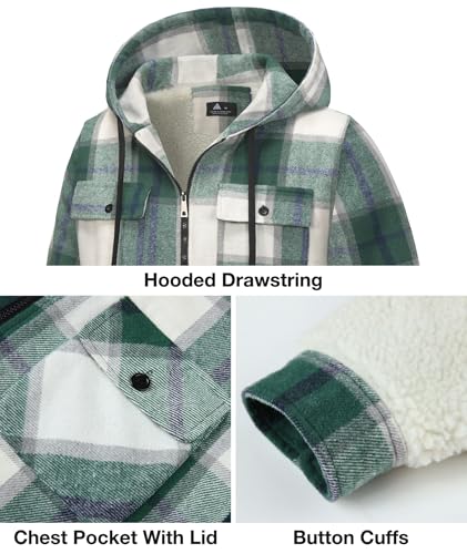 Image of Mens Flannel Hoodie Sherpa Lined Jacket