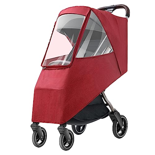 Universal Stroller Rain Cover - Waterproof, Windproof, Dustproof, Coldproof - Breathable Material, Ventilation Holes for Unrestricted Airflow (Wine Red)