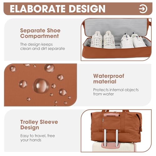 Oeihuivt Weekender Bags for Women 21 Inch Large Travel Duffel Bag Set with Shoe Compartment, Heavy-Duty nylon Carry On Overnight Tote Brown by Oeihuivt - Used condition - Image 4