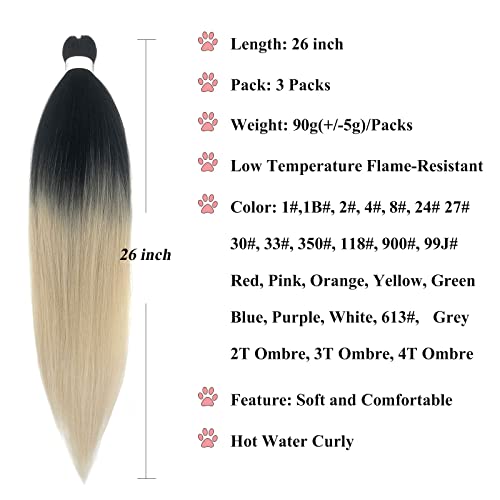 Blonde Ombre Braiding Hair Pre Stretched Prestretched Braiding Hair Ombre Synthetic Colored Hair Extensions For Braiding Box Braids Knotless Hypoallergenic Braiding Hair (Blonde Braids 3 Packs) #TOP2