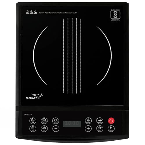 Image of V-Guard 1200 Watt Induction Cook-top with 7 Levels of Temperature Setting, Digital Display and Soft switch Controls, Black, VIC01 V2