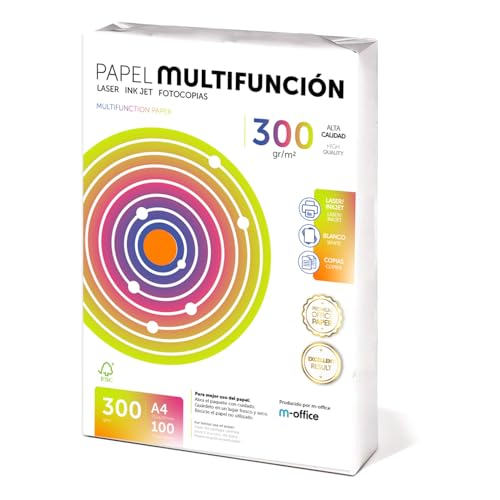 Folios A4 300g 100 Hojas Papel Multiusos Impresora Láser e Inyección de Tinta Copiadora para Oficina Suministros Escolares Paquete de Hojas m-office (100 Hojas 300g)