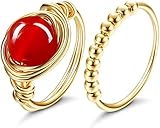 ✿ EL MEJOR REGALO DE ANILLOS DE JOYERÍA ✿ El juego de anillos es adecuado para todas las damas, elegante anillo de cristal de cornalina roja y anillo giratorio de cuentas. Como regalo de aniversario, regalo de cumpleaños, regalo de Navidad, regalo de Año Nuevo, regalo de Acción de Gracias para su novia, esposa, madre, hermana.