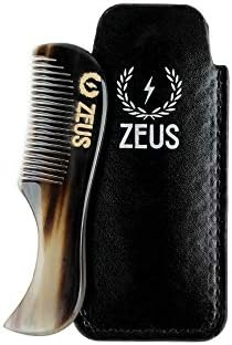 ZEUS Horn Mustache Comb for Men, Leather Case, B41