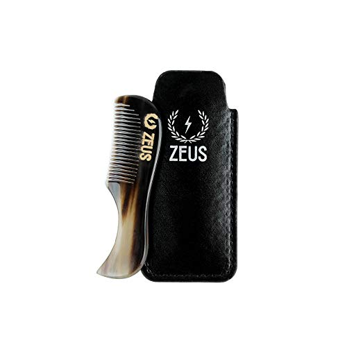 Zeus Horn Mustache Comb For Men, Leather Case, B41 #TOP2
