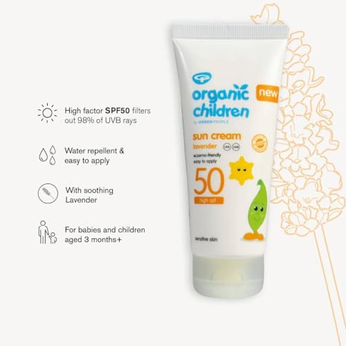 Green People Organic Children Sun Cream SPF50 Lavender, Natural, Organic Sunscreen for Kids, Water Repellent, Reef Safe - Image 3