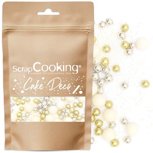 ScrapCooking - Décors Sucrés Féerique 80g - Doré, Argent, Blanc - Perles en Sucre Décoration Pâtisserie, Desserts, Gâteaux, Biscuits, Cupcakes,...