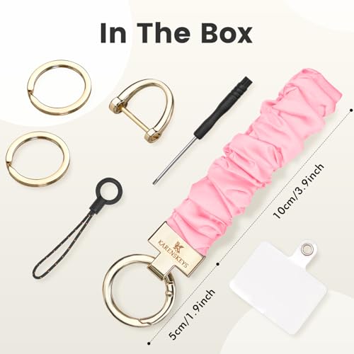 Image of Scrunchie Keychain Wristlet, Key Chain for Car Keys with D Ring, Stretchy Phone Charms with Tether Tab for Women.