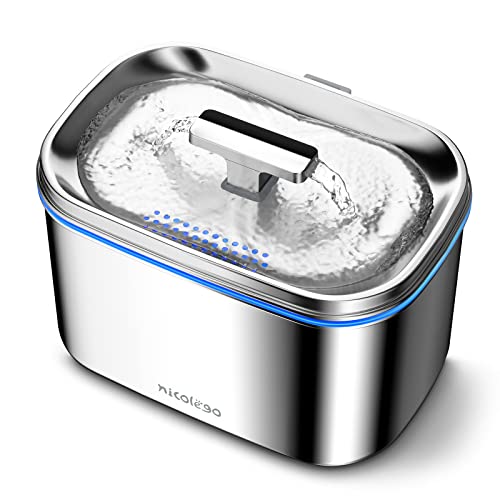 NicoleGo Cat Water Fountain – Stainless Steel Pet Water Fountain with 101oz/3L Capacity