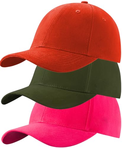 4sold (3 Stück) Baseballkappe für Herren und Damen, 100% Baumwolle, Baseballkappe, Sport, lässig, einfarbig, Sonnenhut, Hüte, Messing, Polo-Stil, klassisch, Farbe Set 3, One Size