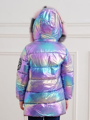 Kids Girls Metallic Padded Hooded Jacket Long Sleeve Warm Coat Sequin Zipper Outerwear4