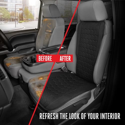 Image of Motor Trend LuxeFit Black Seat Covers for Cars Trucks Van SUV (2 Pack), Premium Faux Leather Car Seat Covers, Easy to Install Automotive Seat Covers with Storage Pockets, Fits Most Vehicles